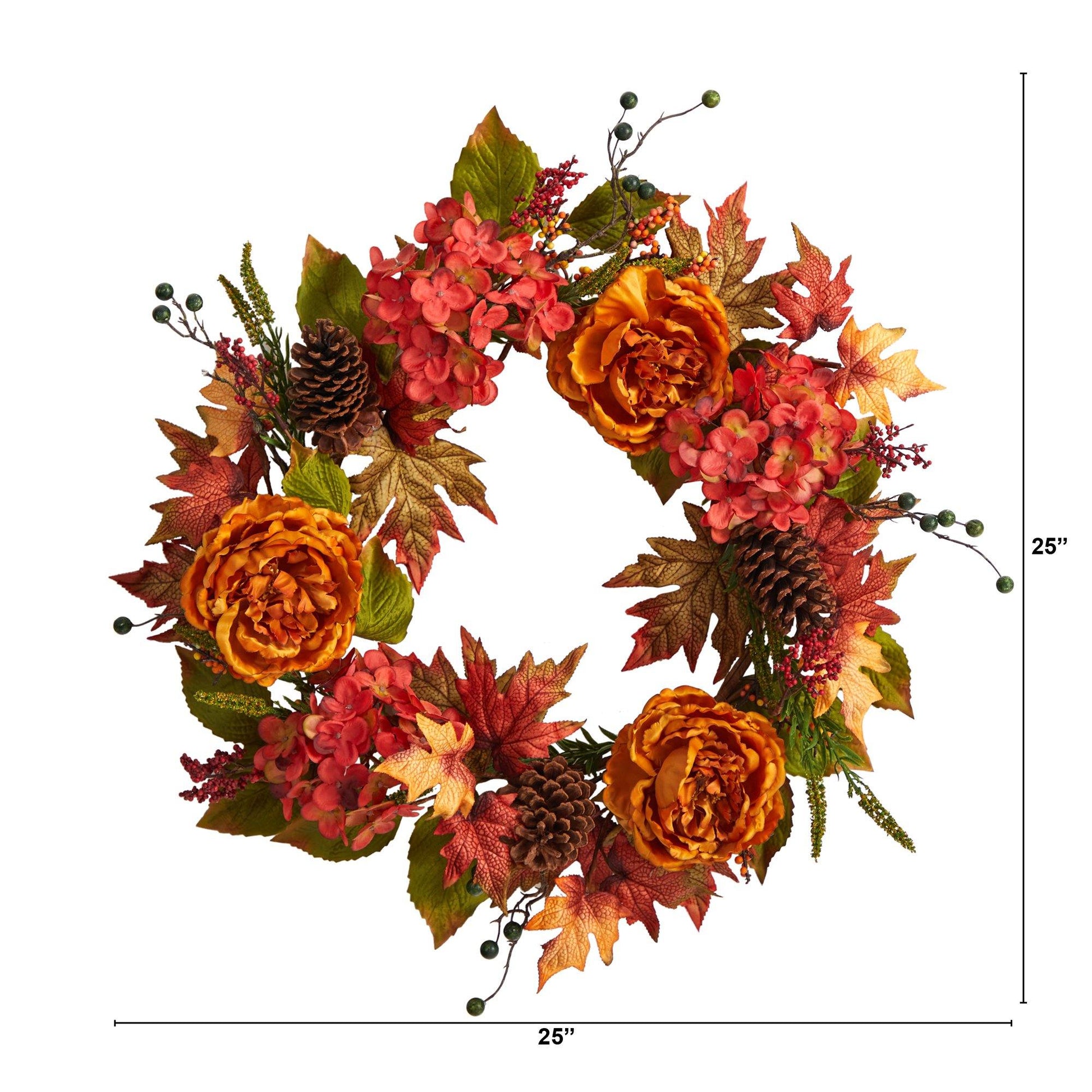 25” Fall Ranunculus, Hydrangea and Berries Autumn Artificial Wreath - TheBOX