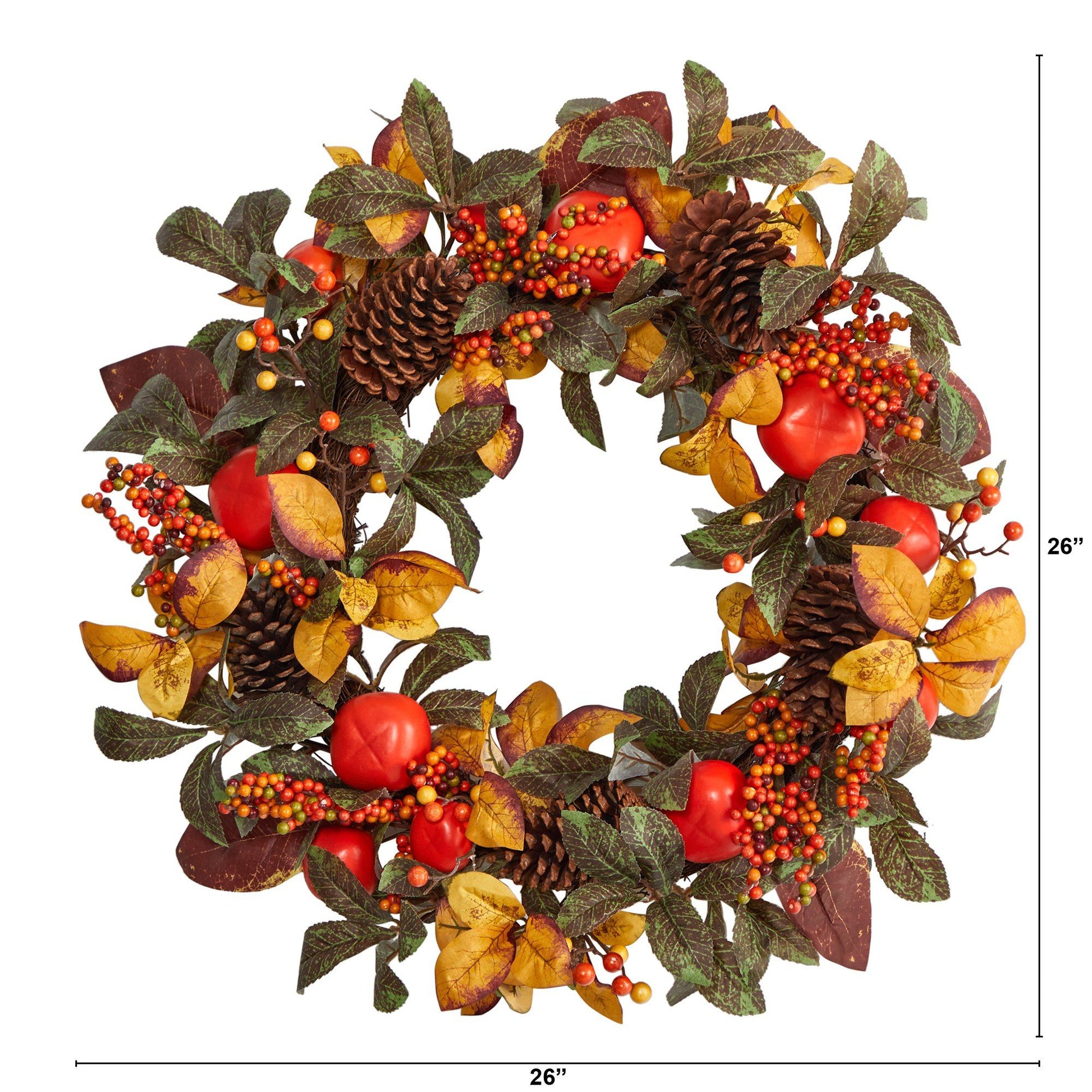 26” Autumn Persimmon and Pinecones Artificial Fall Wreath - TheBOX