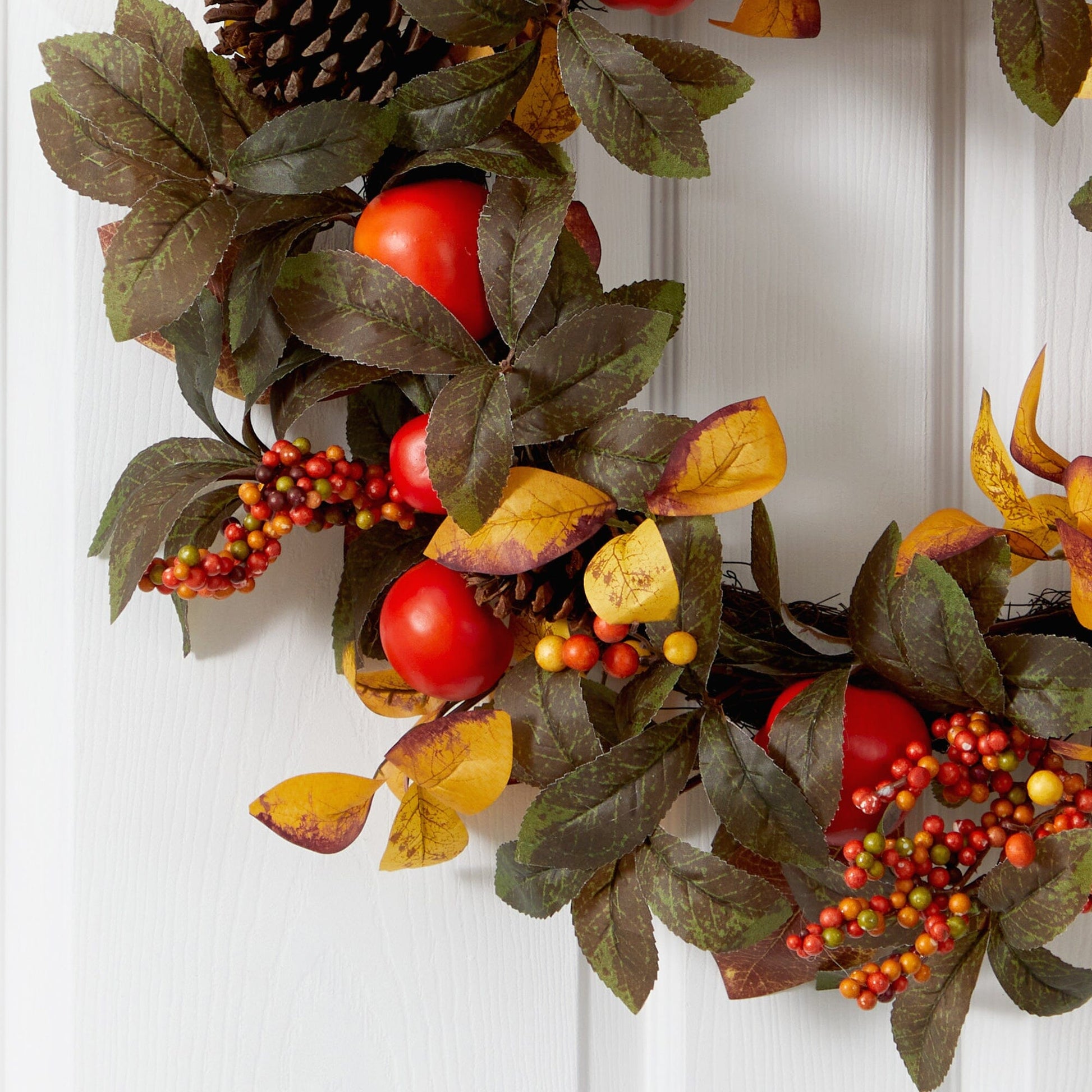 26” Autumn Persimmon and Pinecones Artificial Fall Wreath - TheBOX