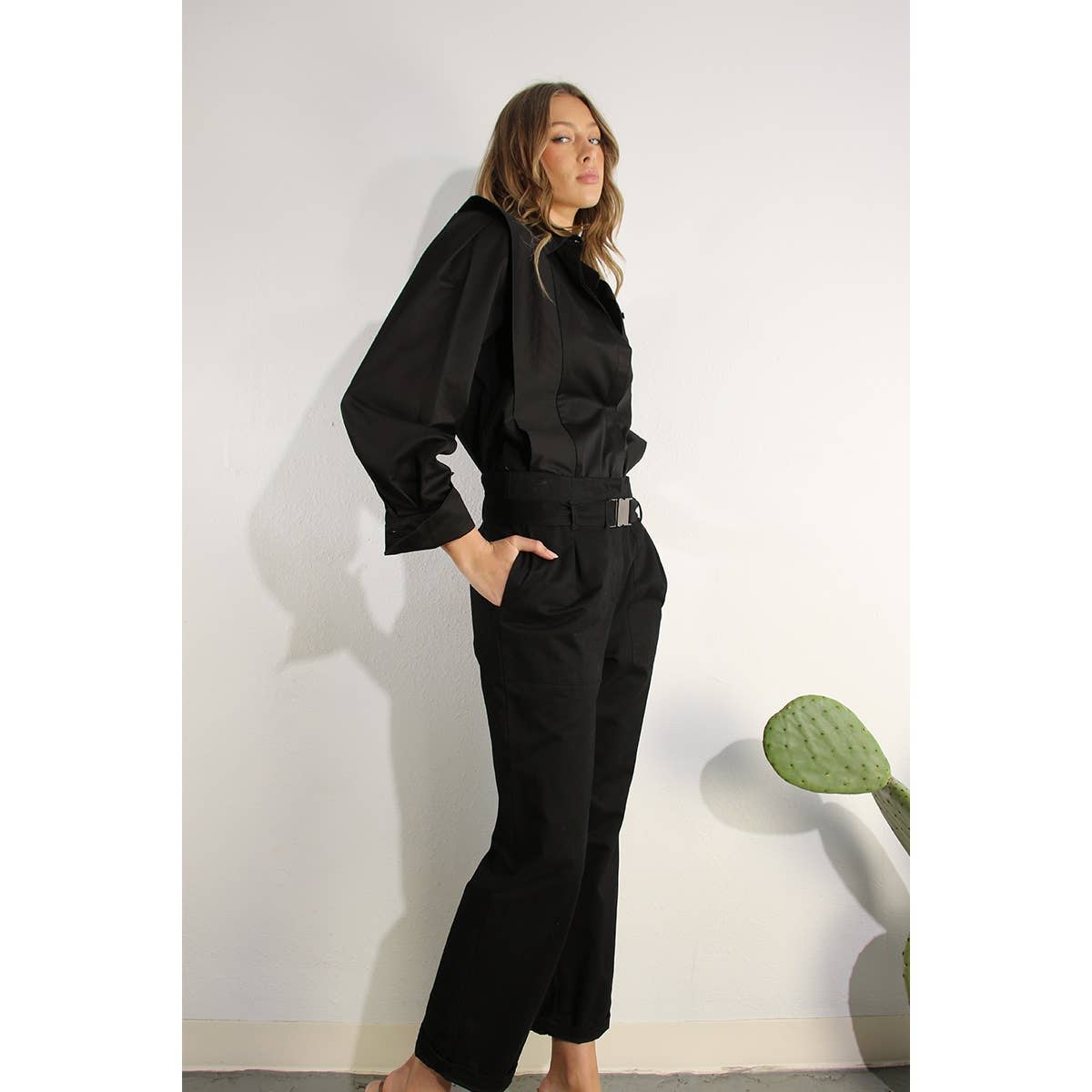 Structured High-Waist Belted Black Pants - TheBOX
