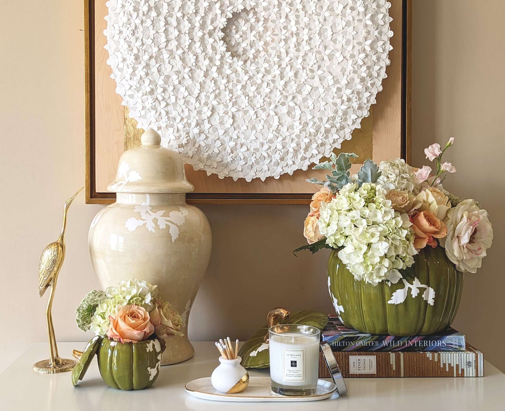 Chinoiserie Pumpkin Jars with 22K Gold Accents in Moss Green - TheBOX