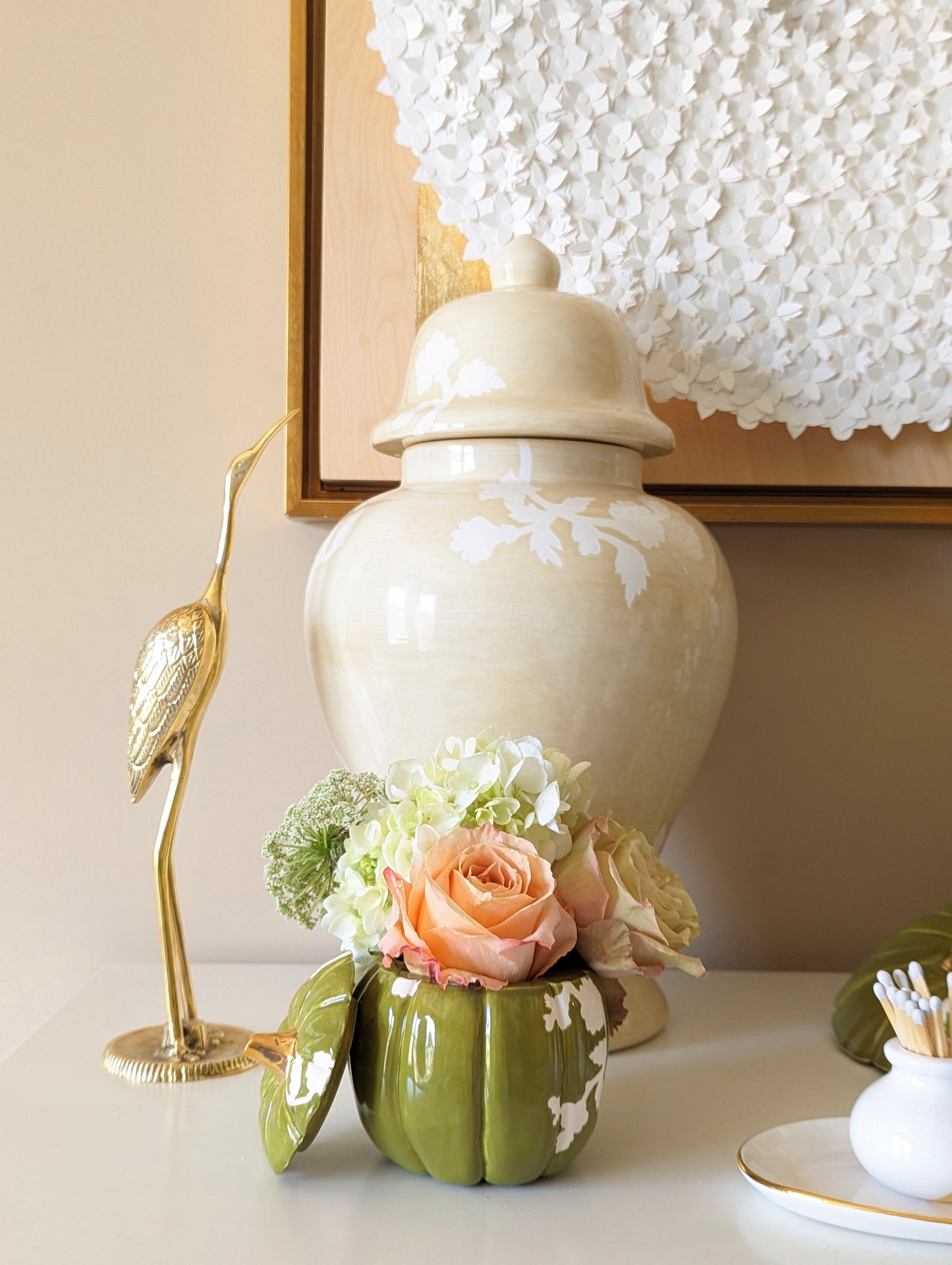 Chinoiserie Pumpkin Jars with 22K Gold Accents in Moss Green - TheBOX