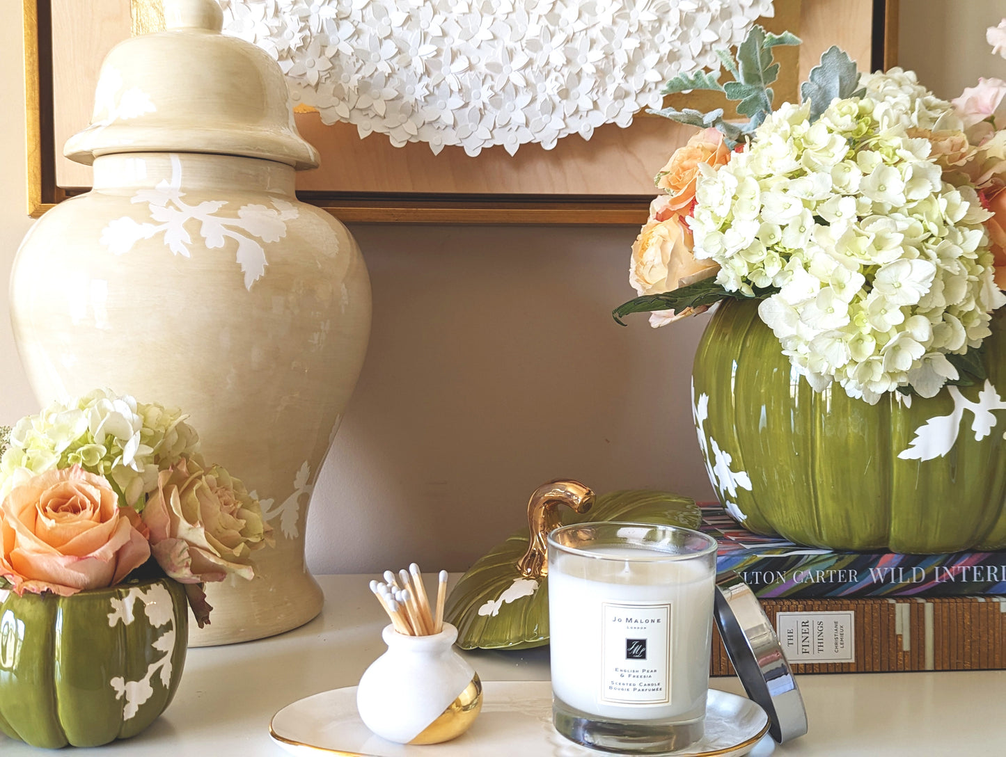 Chinoiserie Pumpkin Jars with 22K Gold Accents in Moss Green - TheBOX