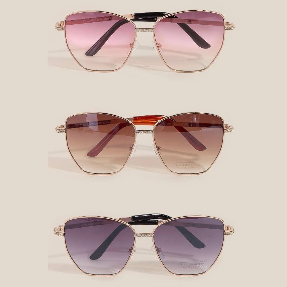 Luxe Rhinestone Accent Aviator Sunglasses - TheBOX