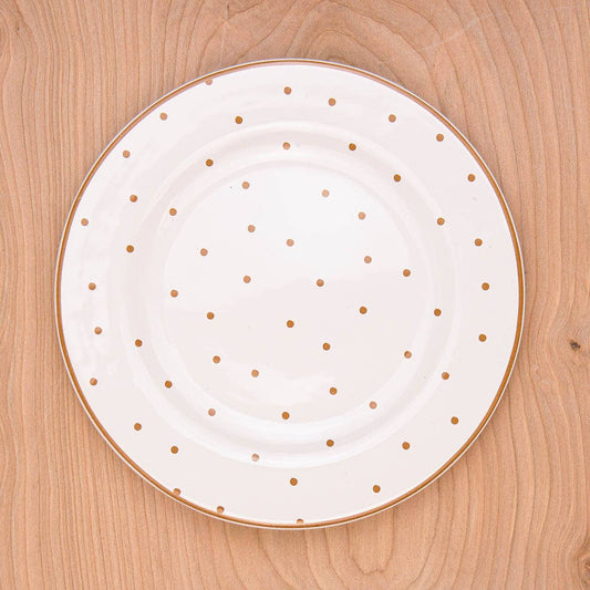 Polka Dot Plate   White/Gold   8" - TheBOX