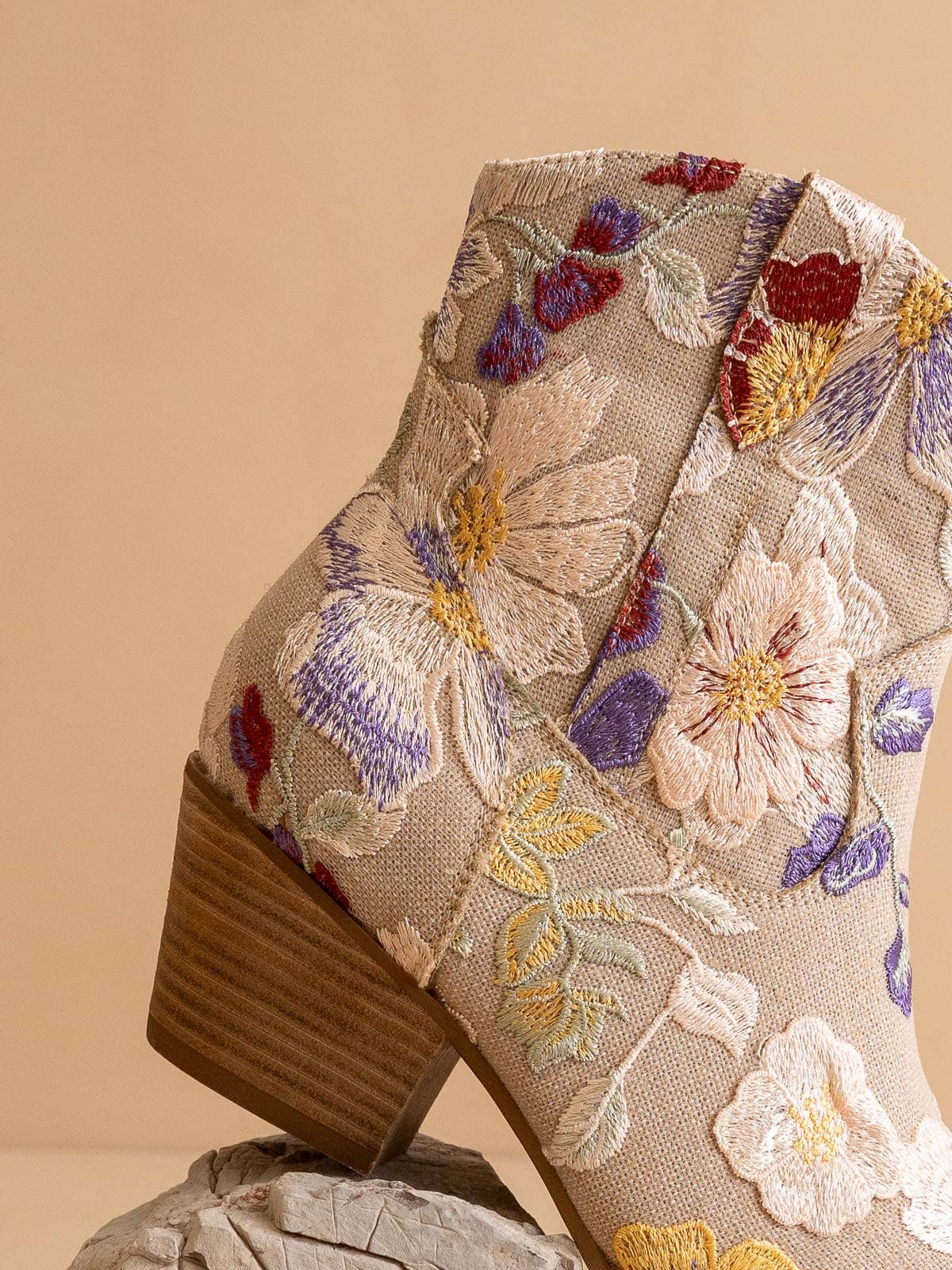 The Jolene|Taupe Floral Applique Western Boot - TheBOX