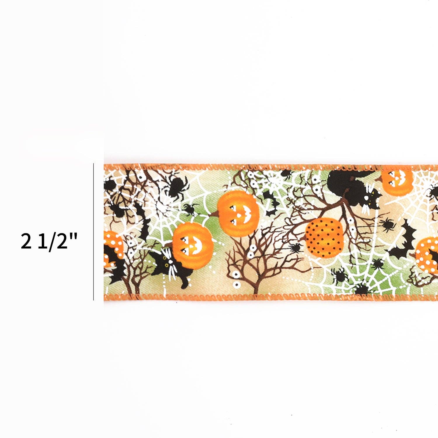 2 1/2" Halloween Wired Ribbon | "Pumpkin Spiderweb" Orange/Multi | 10 Yard Roll - TheBOX