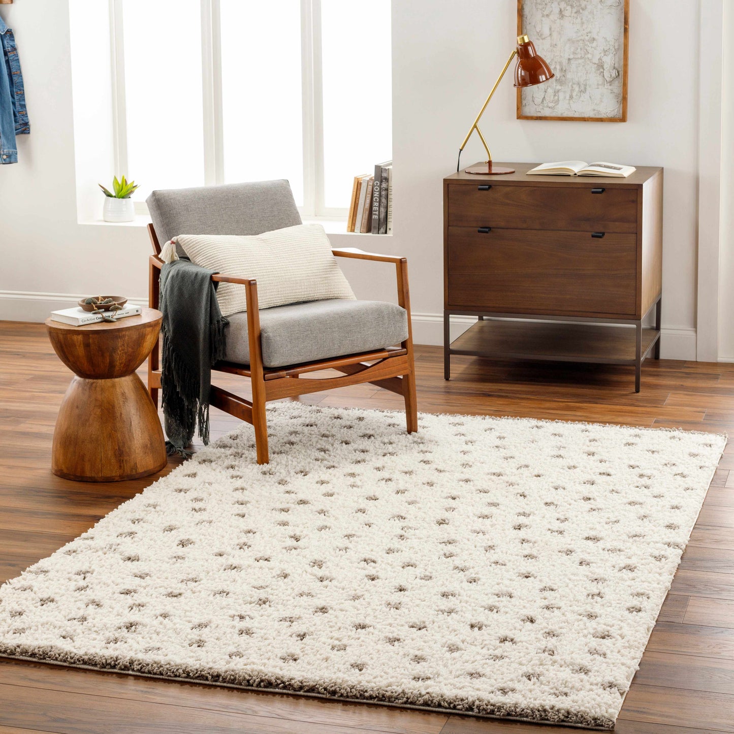Chaia Dotted Cream & Gray Plush Rug - TheBOX